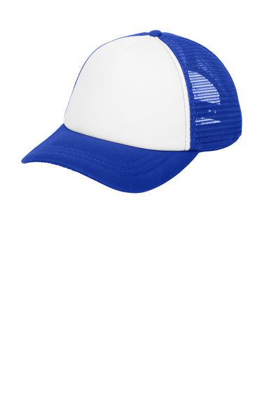 Port Authority C936 Twill Foam Adjustable Trucker Hat Ivory/Royal Blue Flat Front