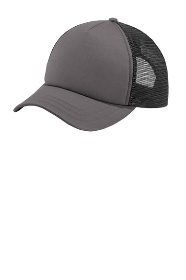 Port Authority C936 Twill Foam Adjustable Trucker Hat Charcoal Grey/Black Flat Front