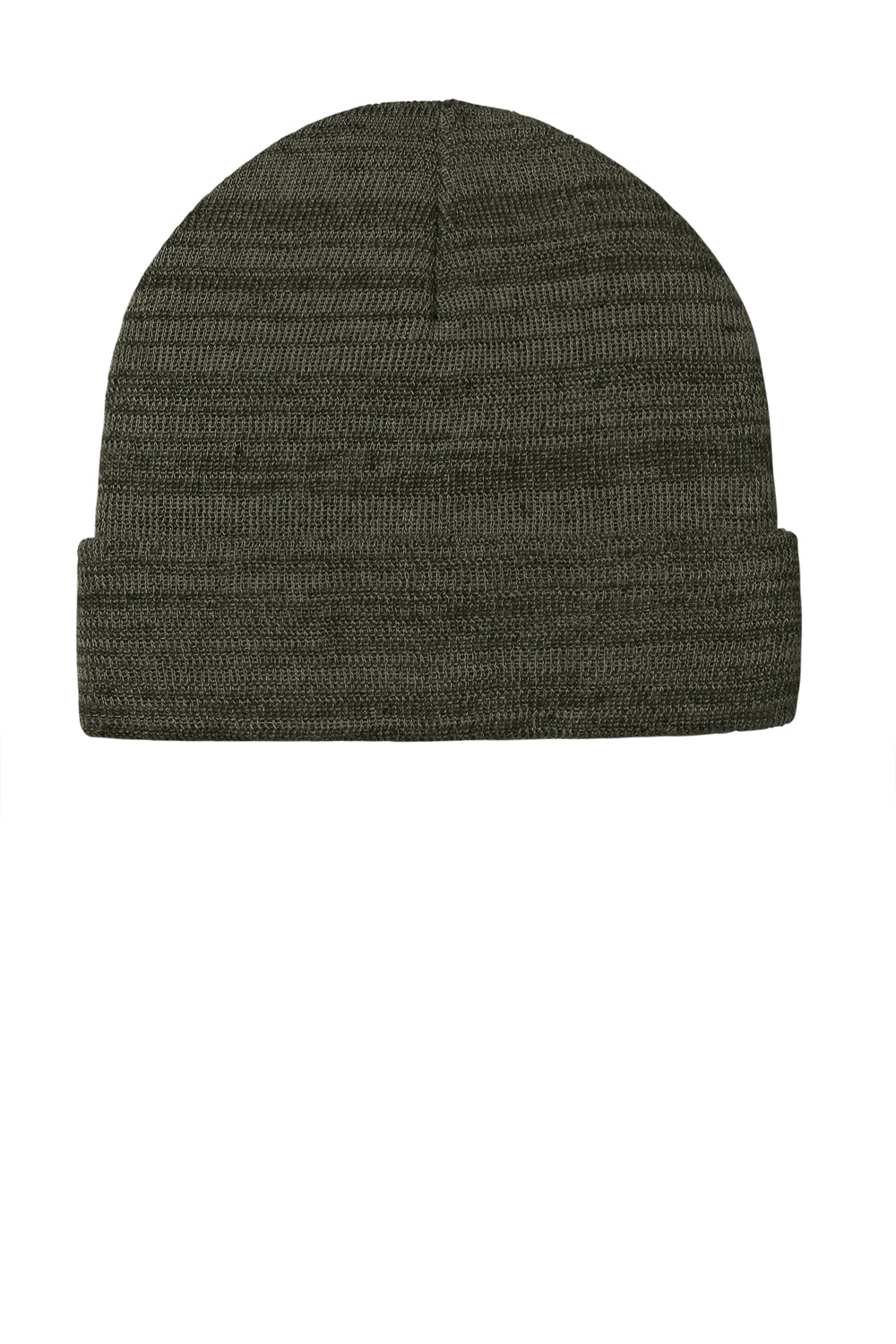 Port Authority C939 Mens Knit Cuff Beanie Heather Olive Green Flat Front