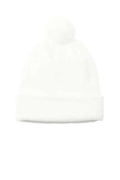 Port Authority C978 Mens Cozy Pom Beanie Marshmallow White Flat Front