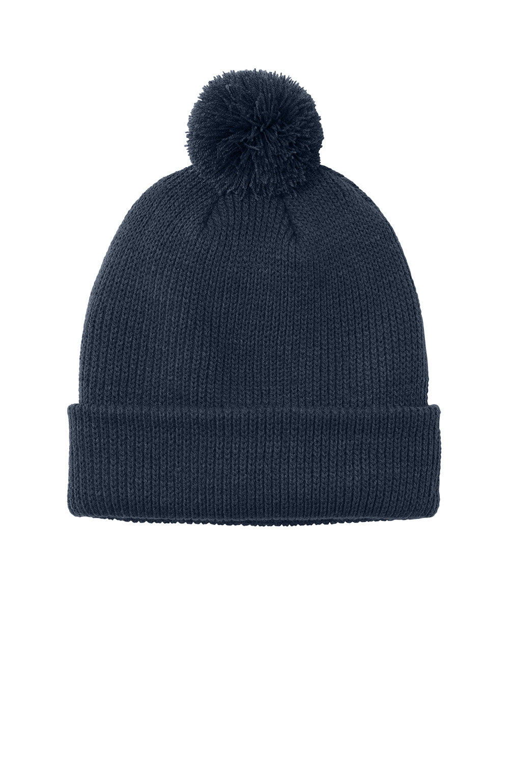 Port Authority C978 Mens Cozy Pom Beanie River Navy Blue Flat Front