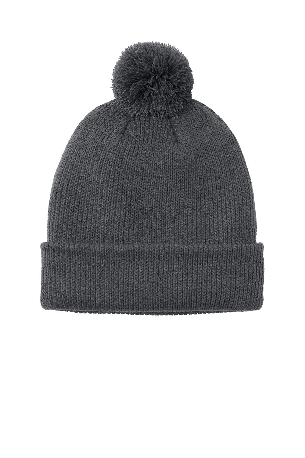 Port Authority C978 Mens Cozy Pom Beanie Storm Grey Flat Front