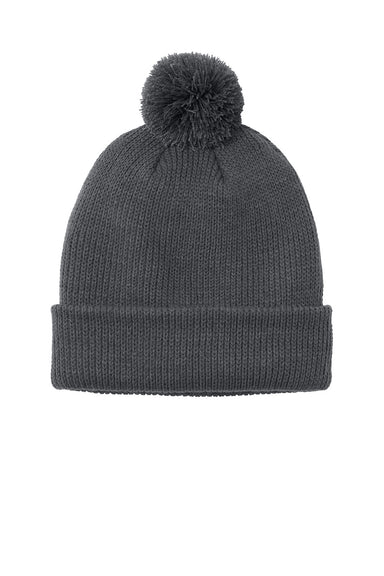 Port Authority C978 Mens Cozy Pom Beanie Storm Grey Flat Front