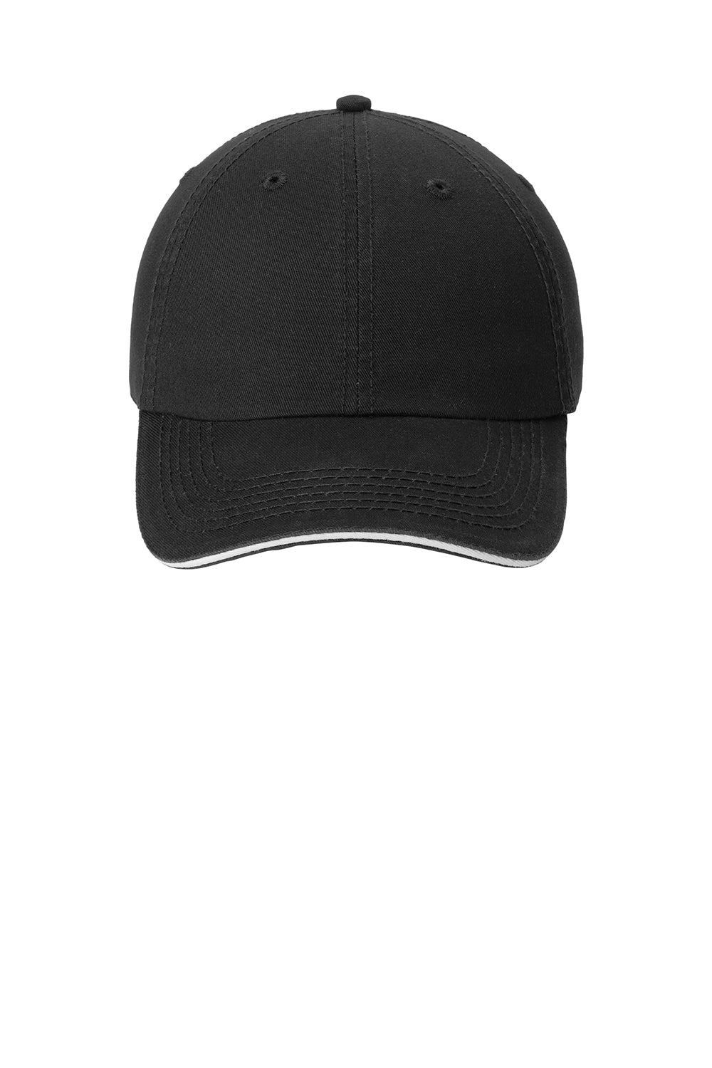 Port & Company CP79 Mens Adjustable Hat Black/White Flat Front