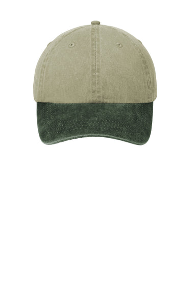 Port & Company CP83 Mens Adjustable Hat Khaki/Hunter Green Flat Front