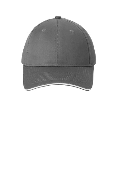 Port & Company CP85 Mens Sandwich Bill Adjustable Hat Charcoal Grey/White Flat Front