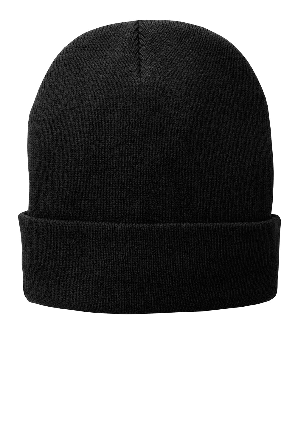 Port & Company CP90L Mens Fleece Lined Knit Beanie Black Flat Front