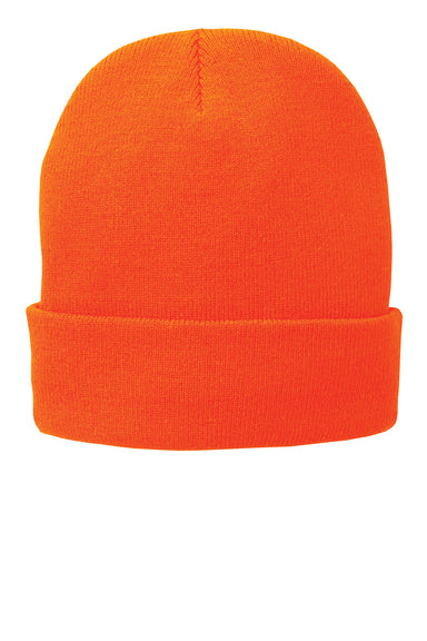 Port & Company CP90L Mens Fleece Lined Knit Beanie Athletic Orange Flat Front