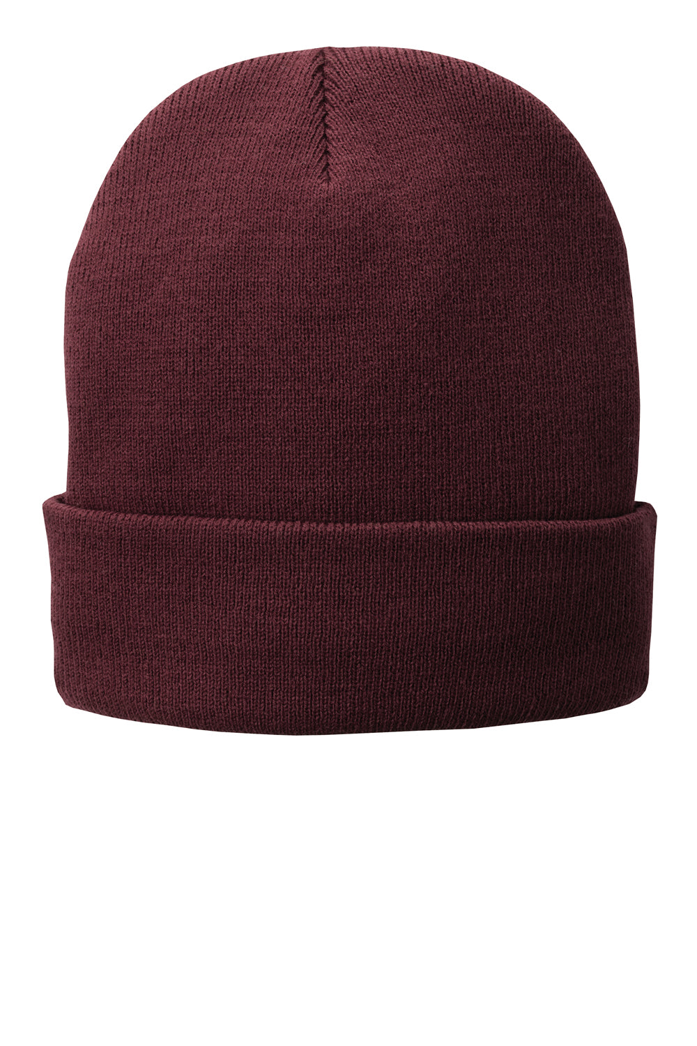 Port & Company CP90L Mens Fleece Lined Knit Beanie Maroon Flat Front