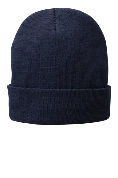 Port & Company CP90L Mens Fleece Lined Knit Beanie Navy Blue Flat Front