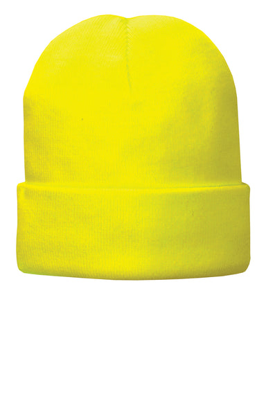 Port & Company CP90L Mens Fleece Lined Knit Beanie Neon Yellow Flat Front