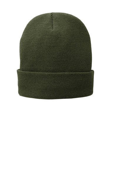 Port & Company CP90L Mens Fleece Lined Knit Beanie Olive Drab Green Flat Front