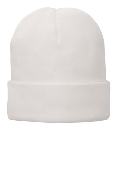 Port & Company CP90L Mens Fleece Lined Knit Beanie White Flat Front