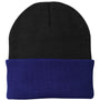 Port & Company Mens Knit Beanie - Black/Athletic Royal Blue