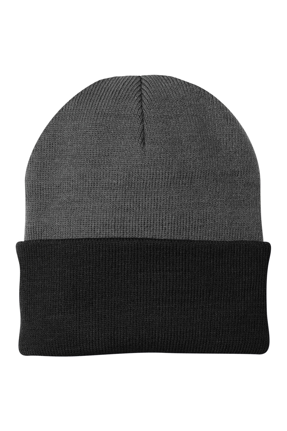 Port & Company CP90 Mens Knit Beanie Athletic Oxford Grey/Black Flat Front