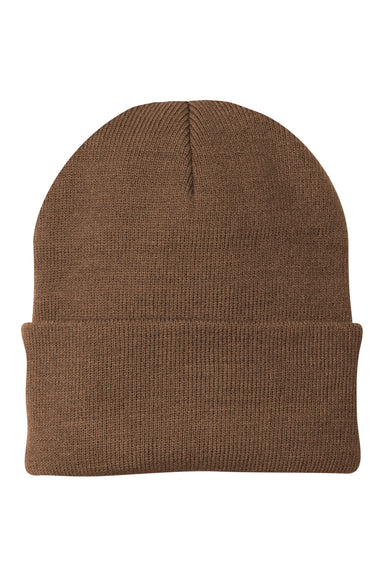 Port & Company CP90 Mens Knit Beanie Brown Flat Front