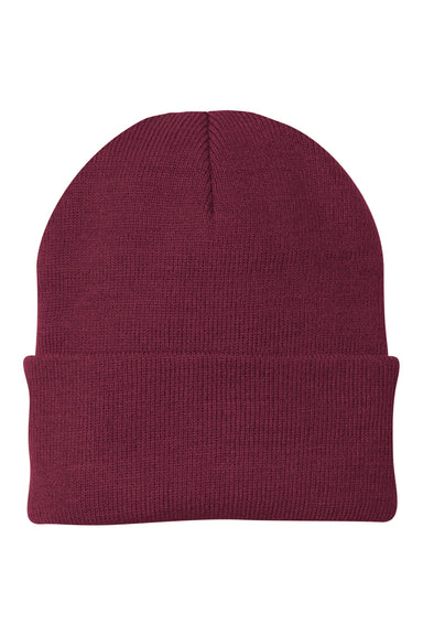 Port & Company CP90 Mens Knit Beanie Maroon Flat Front