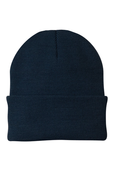 Port & Company CP90 Mens Knit Beanie Navy Blue Flat Front