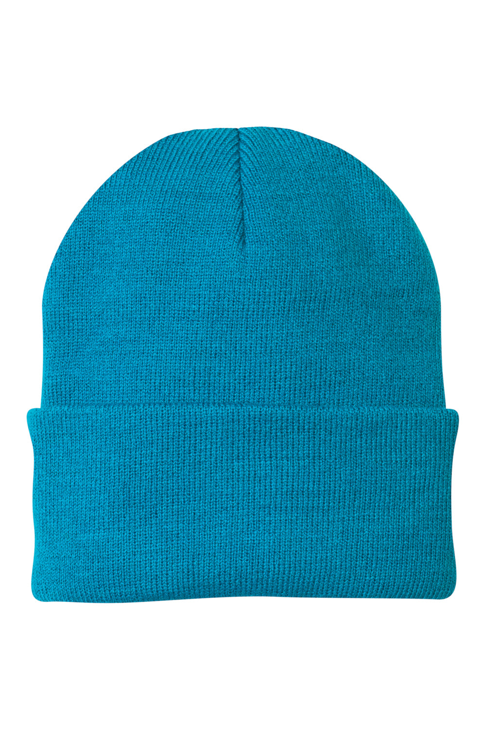 Port & Company CP90 Mens Knit Beanie Neon Blue Flat Front