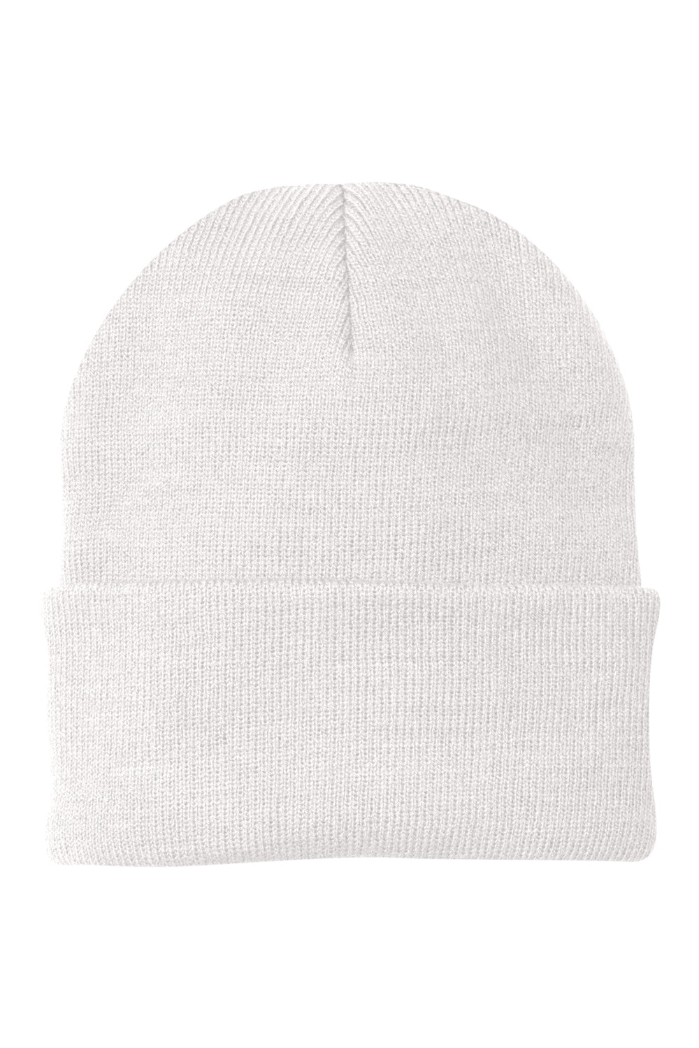 Port & Company CP90 Mens Knit Beanie White Flat Front