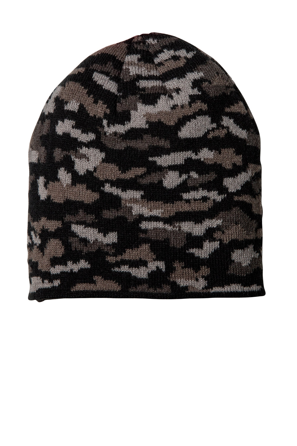 Port & Company CP91C Mens Camo Beanie Black Camo Flat Front