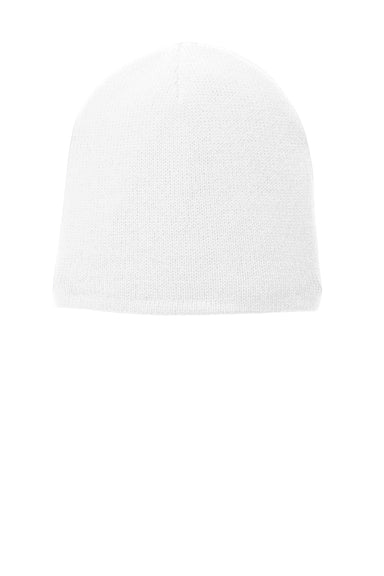 Port & Company CP91L Mens Fleece Lined Beanie White Flat Front