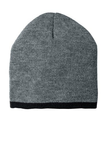 Port & Company CP91 Mens Beanie Athletic Oxford Grey/Black Flat Front