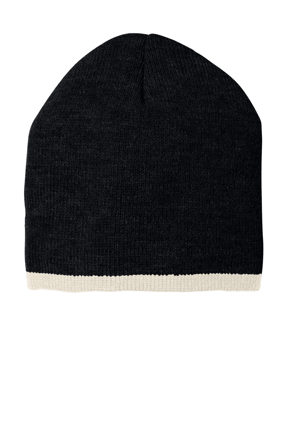 Port & Company CP91 Mens Beanie Black/Natural Flat Front