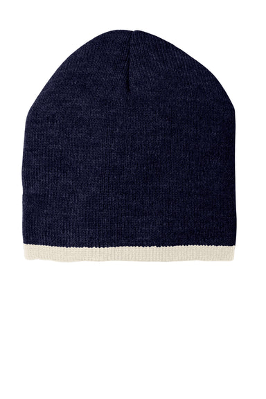 Port & Company CP91 Mens Beanie Navy Blue/Natural Flat Front