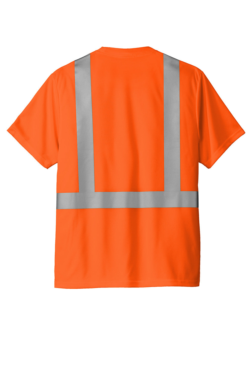 CornerStone CS200 Mens ANSI 107 Class 2 Moisture Wicking Short Sleeve Crewneck T-Shirt w/ Pocket Safety Orange Flat Back