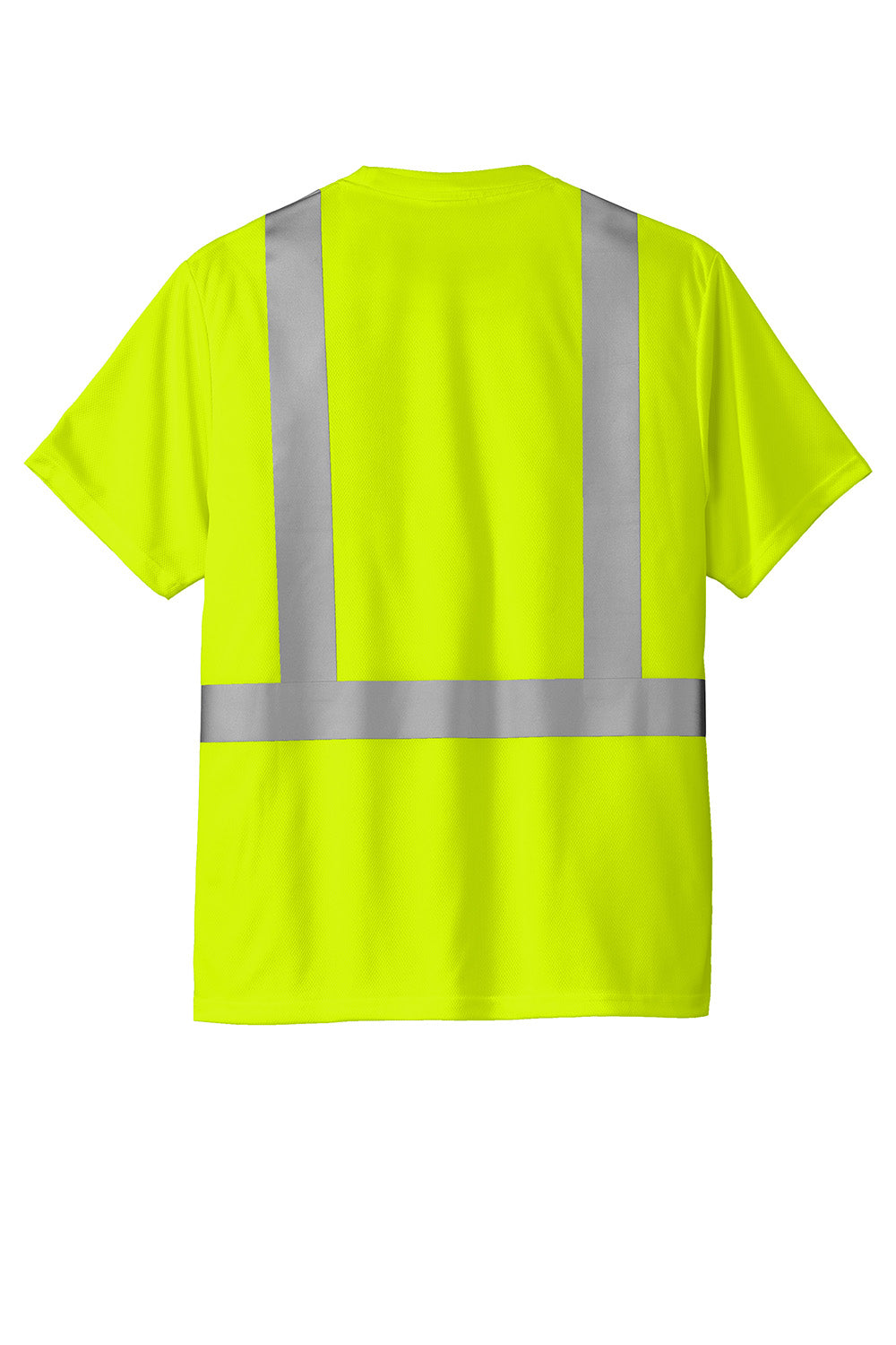 CornerStone CS200 Mens ANSI 107 Class 2 Moisture Wicking Short Sleeve Crewneck T-Shirt w/ Pocket Safety Yellow Flat Back