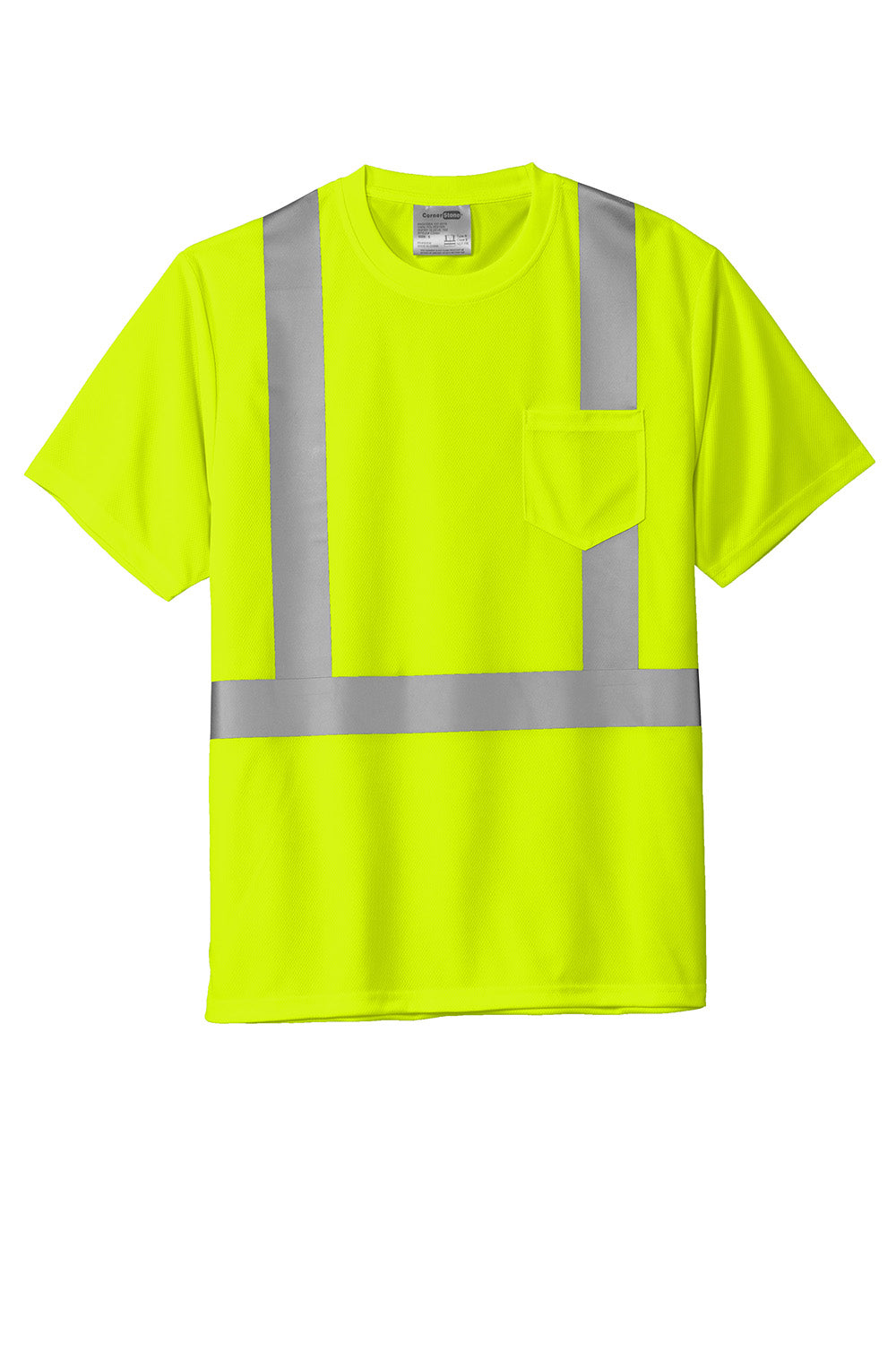 CornerStone CS200 Mens ANSI 107 Class 2 Moisture Wicking Short Sleeve Crewneck T-Shirt w/ Pocket Safety Yellow Flat Front