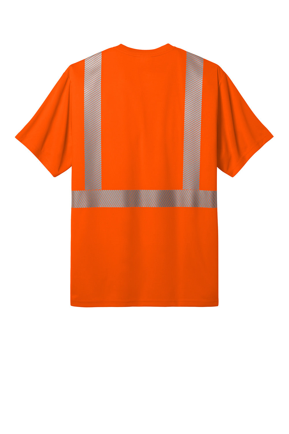 CornerStone CS204 Mens ANSI 107 Class 2 Segmented Tape Short Sleeve Crewneck T-Shirt w/ Pocket Safety Orange Flat Back