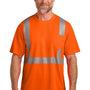 CornerStone Mens ANSI 107 Class 2 Moisture Wicking Short Sleeve Crewneck T-Shirt w/ Pocket - Safety Orange - New