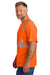 CornerStone CS204 Mens ANSI 107 Class 2 Segmented Tape Short Sleeve Crewneck T-Shirt w/ Pocket Safety Orange Model Side