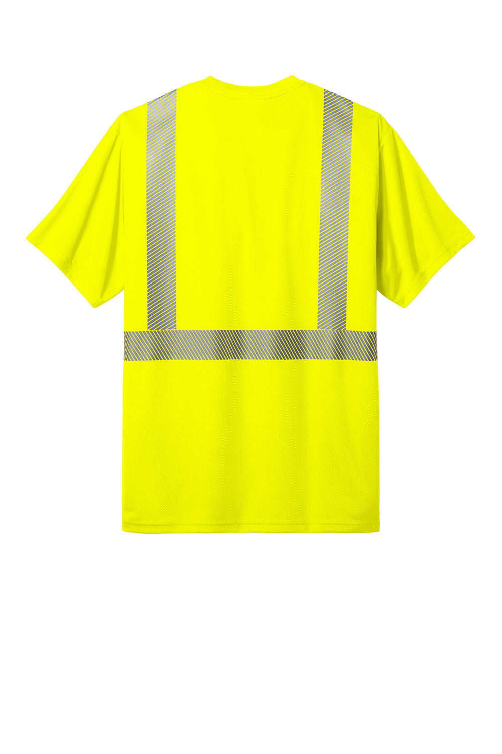 CornerStone CS204 Mens ANSI 107 Class 2 Segmented Tape Short Sleeve Crewneck T-Shirt w/ Pocket Safety Yellow Flat Back