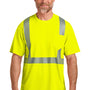 CornerStone Mens ANSI 107 Class 2 Moisture Wicking Short Sleeve Crewneck T-Shirt w/ Pocket - Safety Yellow - New