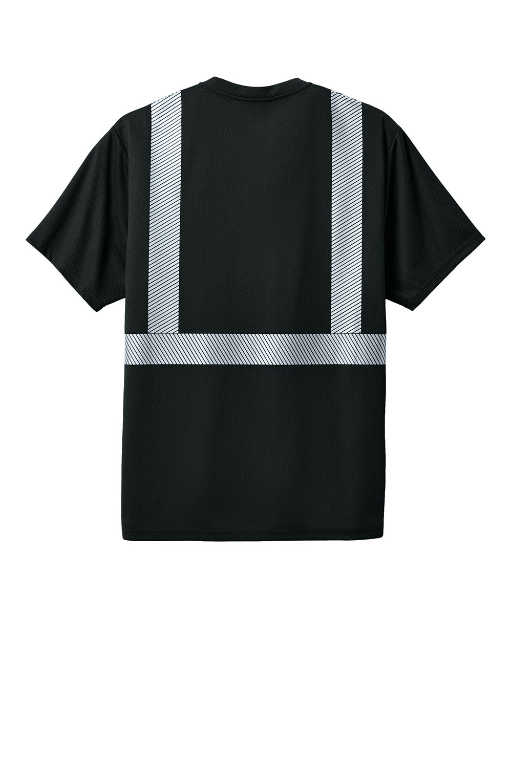 CornerStone CS206 Mens Enhanced Visibility Segmented Tape Short Sleeve Crewneck T-Shirt w/ Pocket Black Flat Back