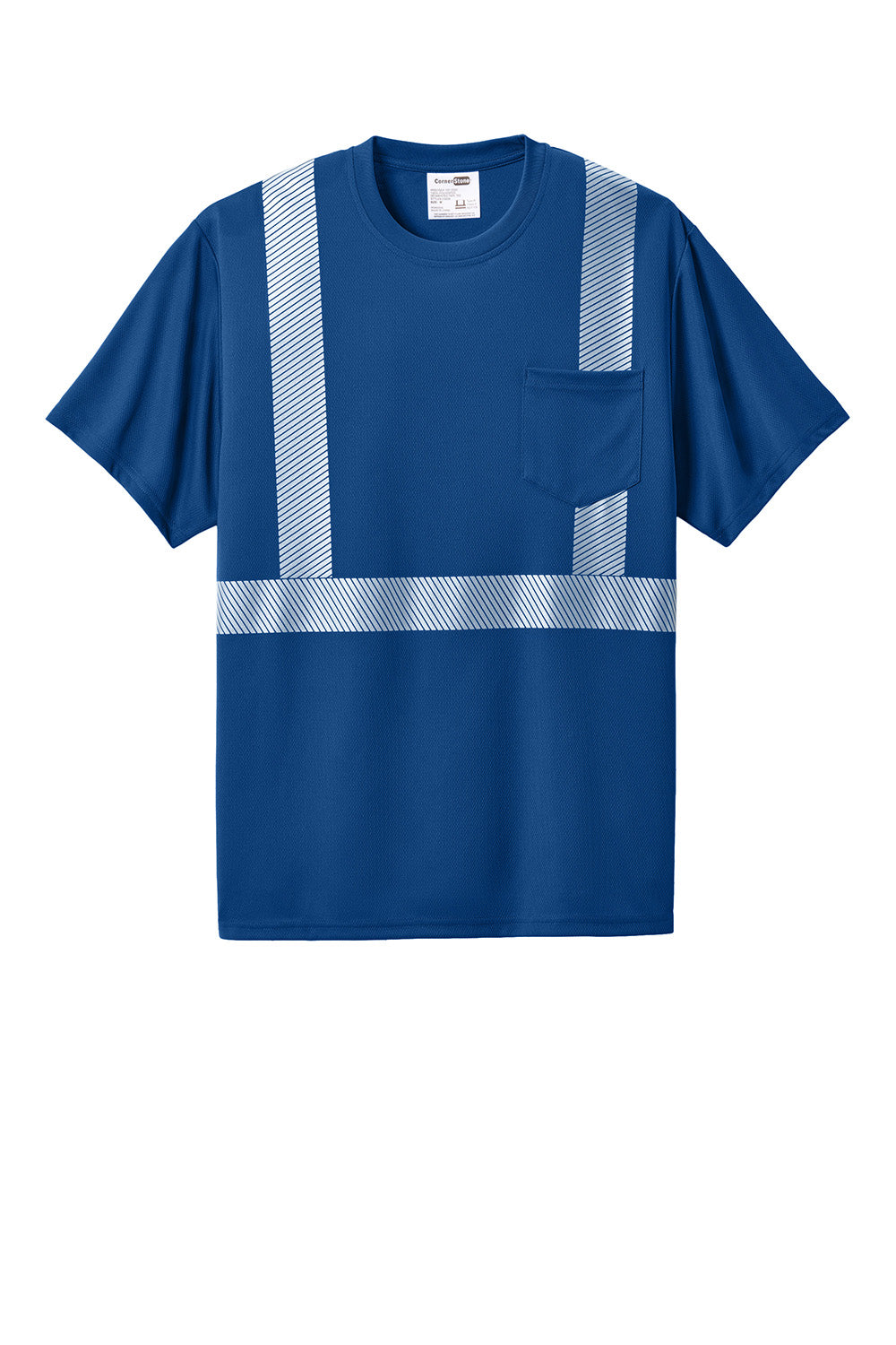 CornerStone CS206 Mens Enhanced Visibility Segmented Tape Short Sleeve Crewneck T-Shirt w/ Pocket Royal Blue Flat Front