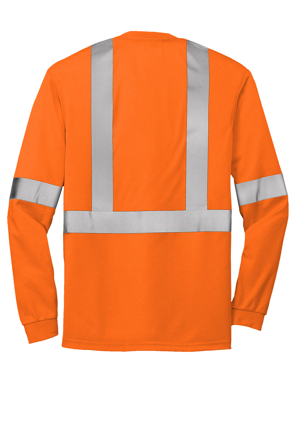 CornerStone CS401LS Mens Moisture Wicking Long Sleeve Crewneck T-Shirt w/ Pocket Safety Orange Flat Back