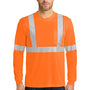 CornerStone Mens Moisture Wicking Long Sleeve Crewneck T-Shirt w/ Pocket - Safety Orange