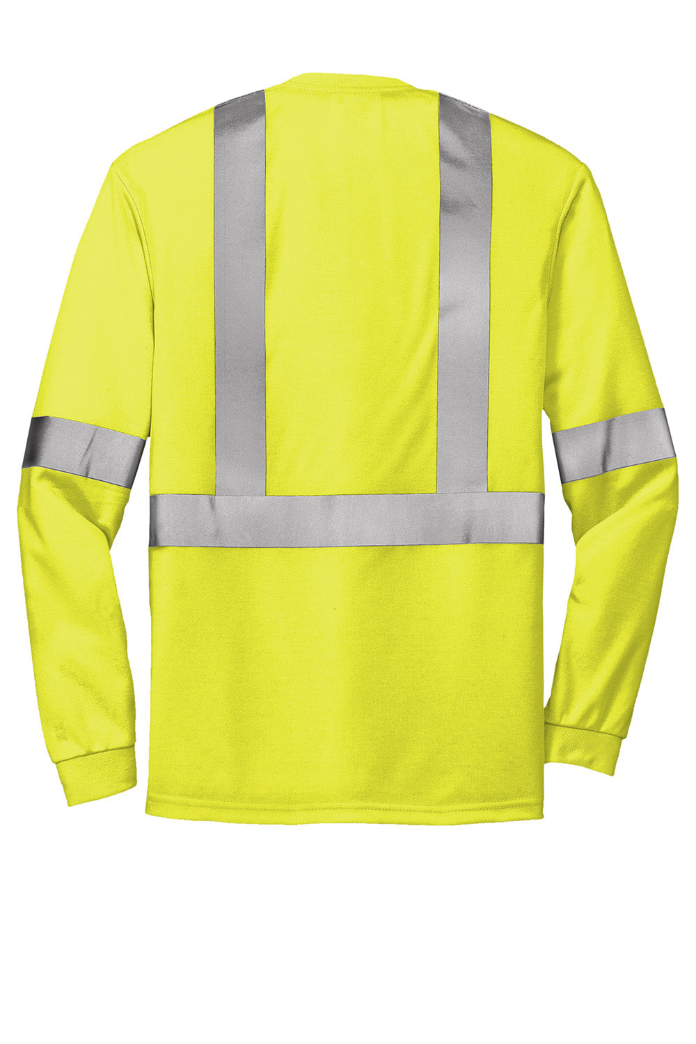 CornerStone CS401LS Mens Moisture Wicking Long Sleeve Crewneck T-Shirt w/ Pocket Safety Yellow Flat Back