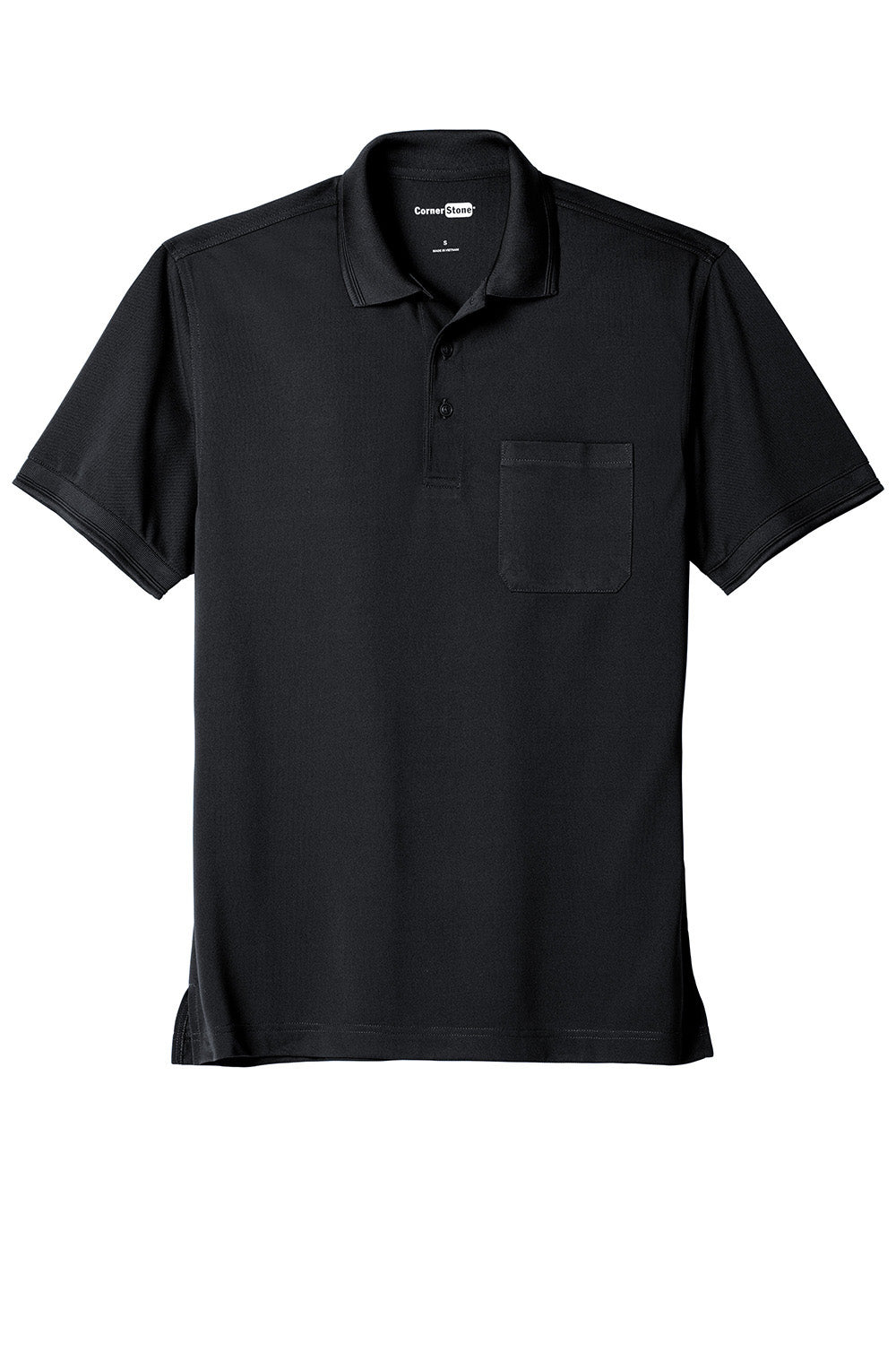 CornerStone CS4020P Mens Industrial Moisture Wicking Short Sleeve Polo Shirt w/ Pocket Navy Blue Flat Front