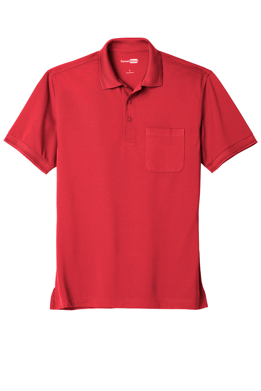 CornerStone CS4020P Mens Industrial Moisture Wicking Short Sleeve Polo Shirt w/ Pocket Red Flat Front