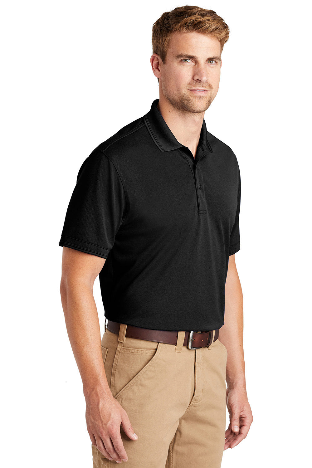 CornerStone CS4020 Mens Industrial Moisture Wicking Short Sleeve Polo Shirt Black Model 3q