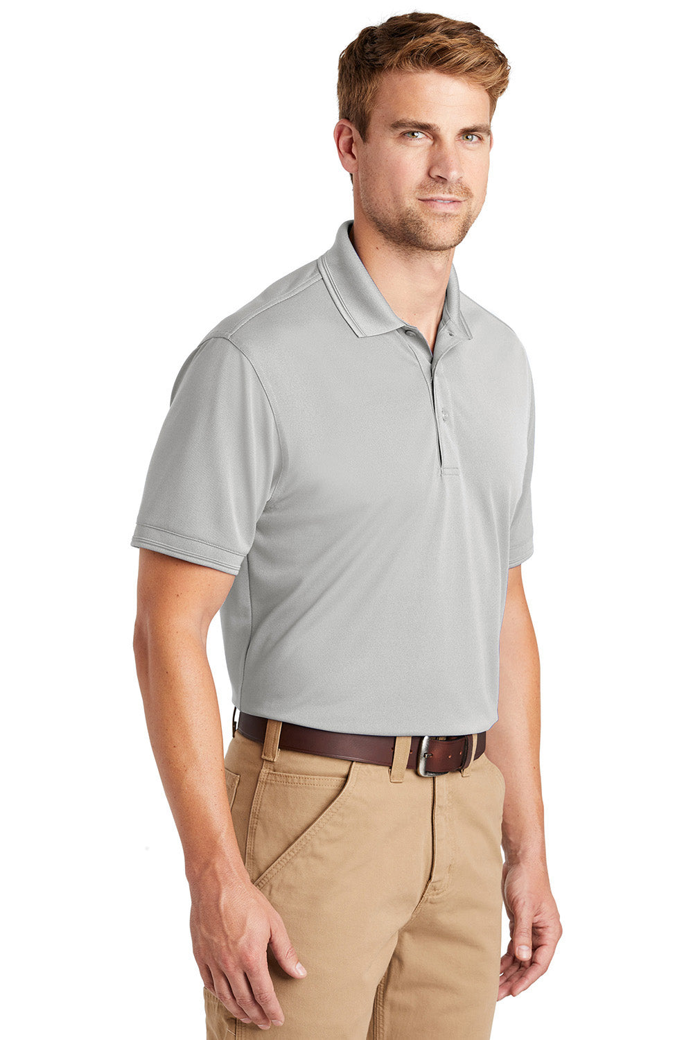 CornerStone CS4020 Mens Industrial Moisture Wicking Short Sleeve Polo Shirt Light Grey Model 3q