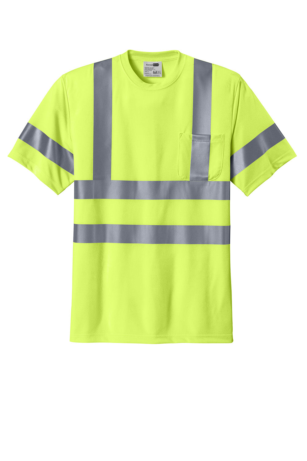 CornerStone CS408 Mens Moisture Wicking Short Sleeve Crewneck T-Shirt w/ Pocket Safety Yellow Flat Front