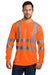 CornerStone CS409 Mens Moisture Wicking Long Sleeve Crewneck T-Shirt w/ Pocket Safety Orange Model Front