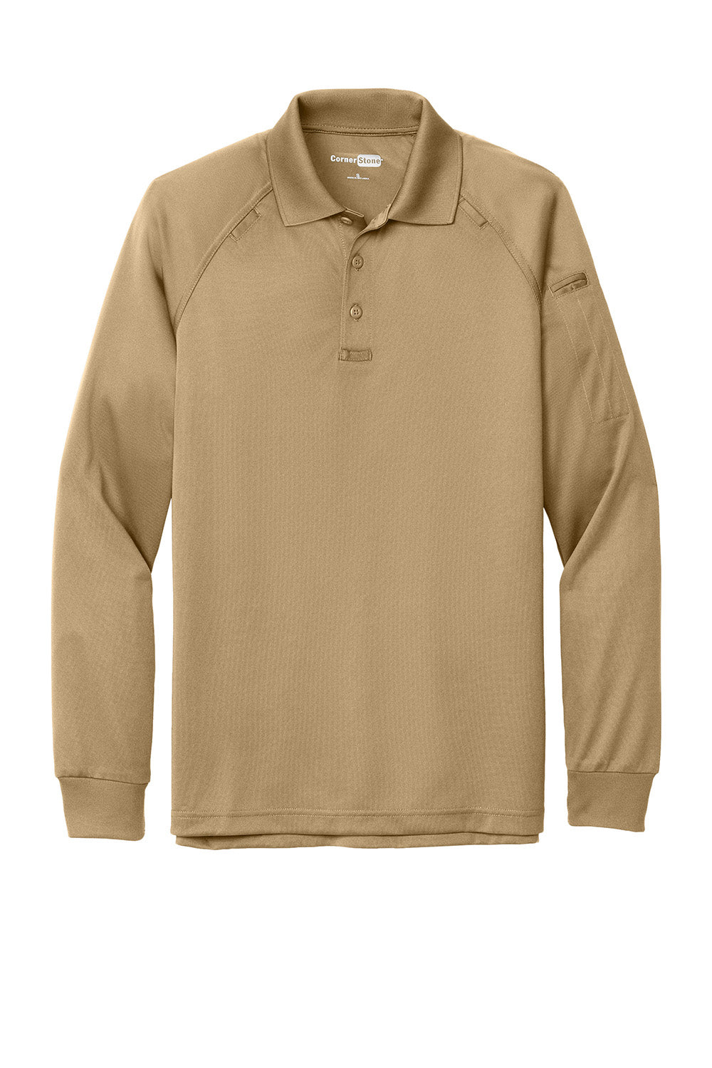 CornerStone CS410LS Mens Select Tactical Moisture Wicking Long Sleeve Polo Shirt Tan Flat Front