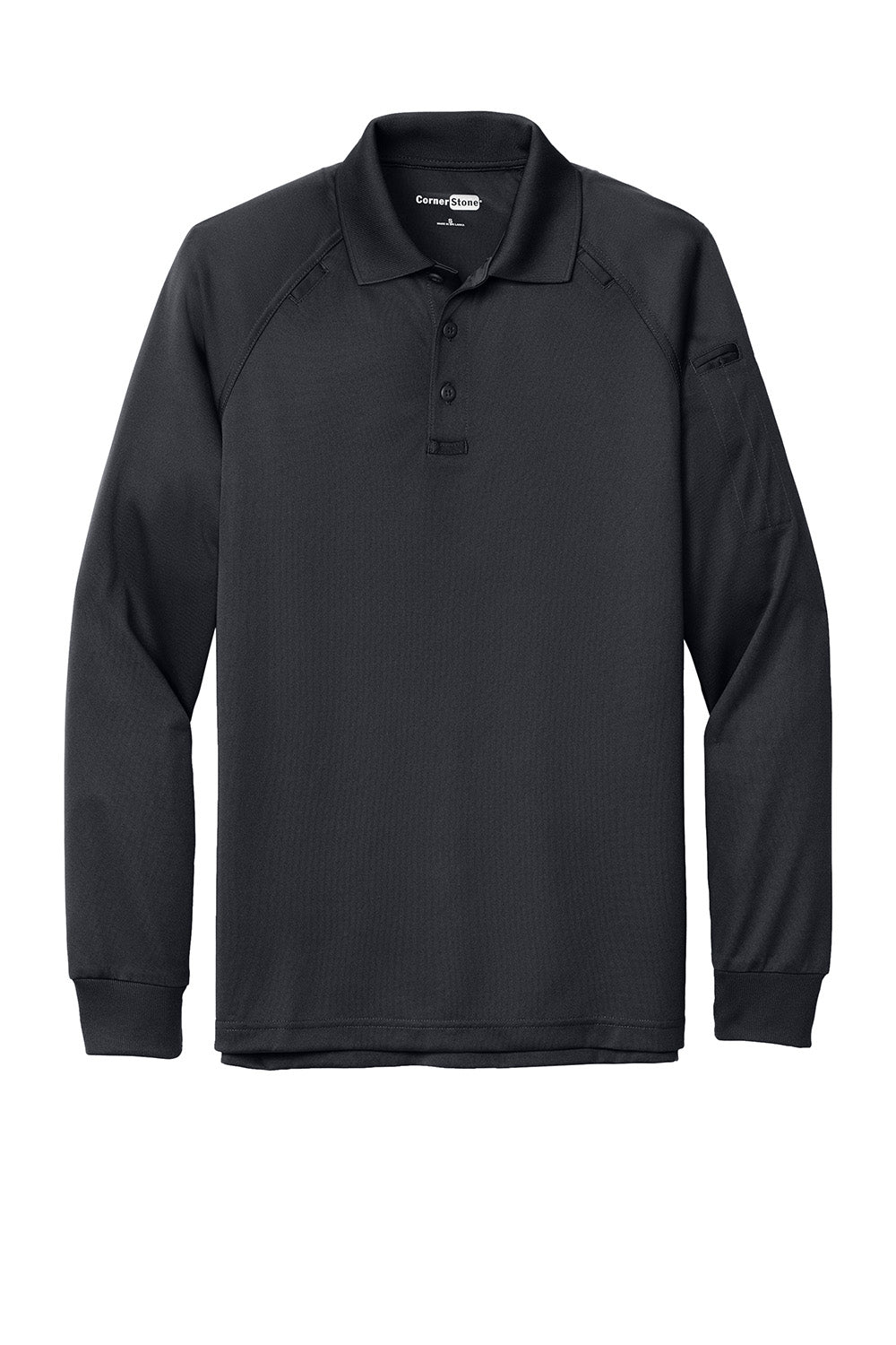 CornerStone CS410LS Mens Select Tactical Moisture Wicking Long Sleeve Polo Shirt Charcoal Grey Flat Front